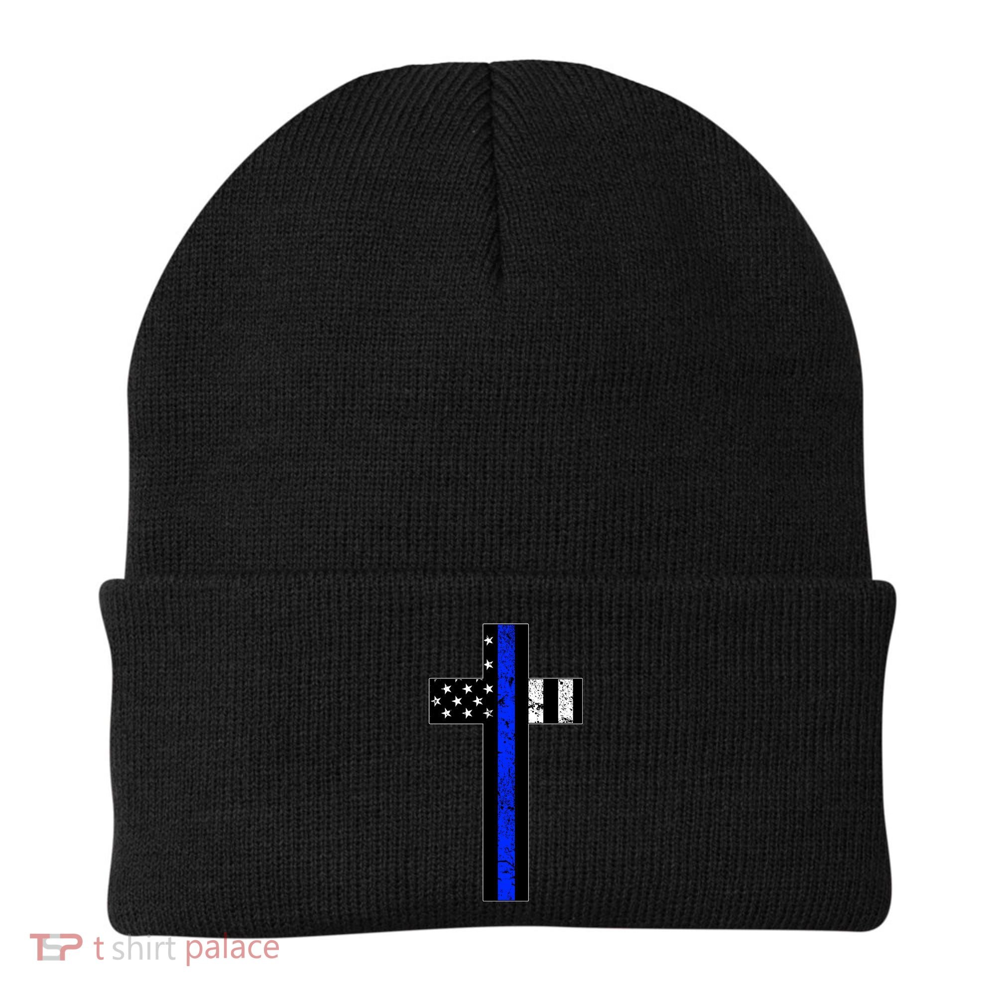 Thin Blue Line Cross Police Beanie