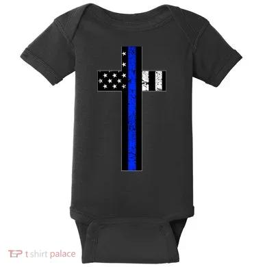 Thin Blue Line Cross Police Baby Bodysuit