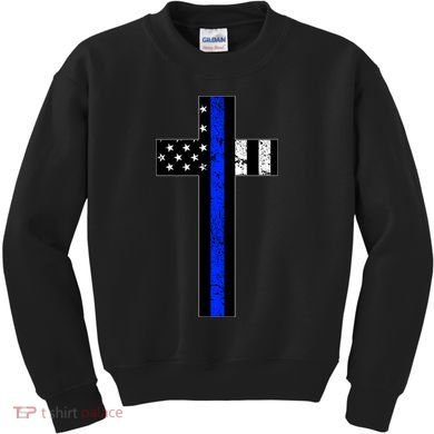 Thin Blue Line Cross Police Kids Sweatshirt