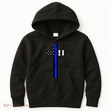 Thin Blue Line Cross Police Kids Hoodie