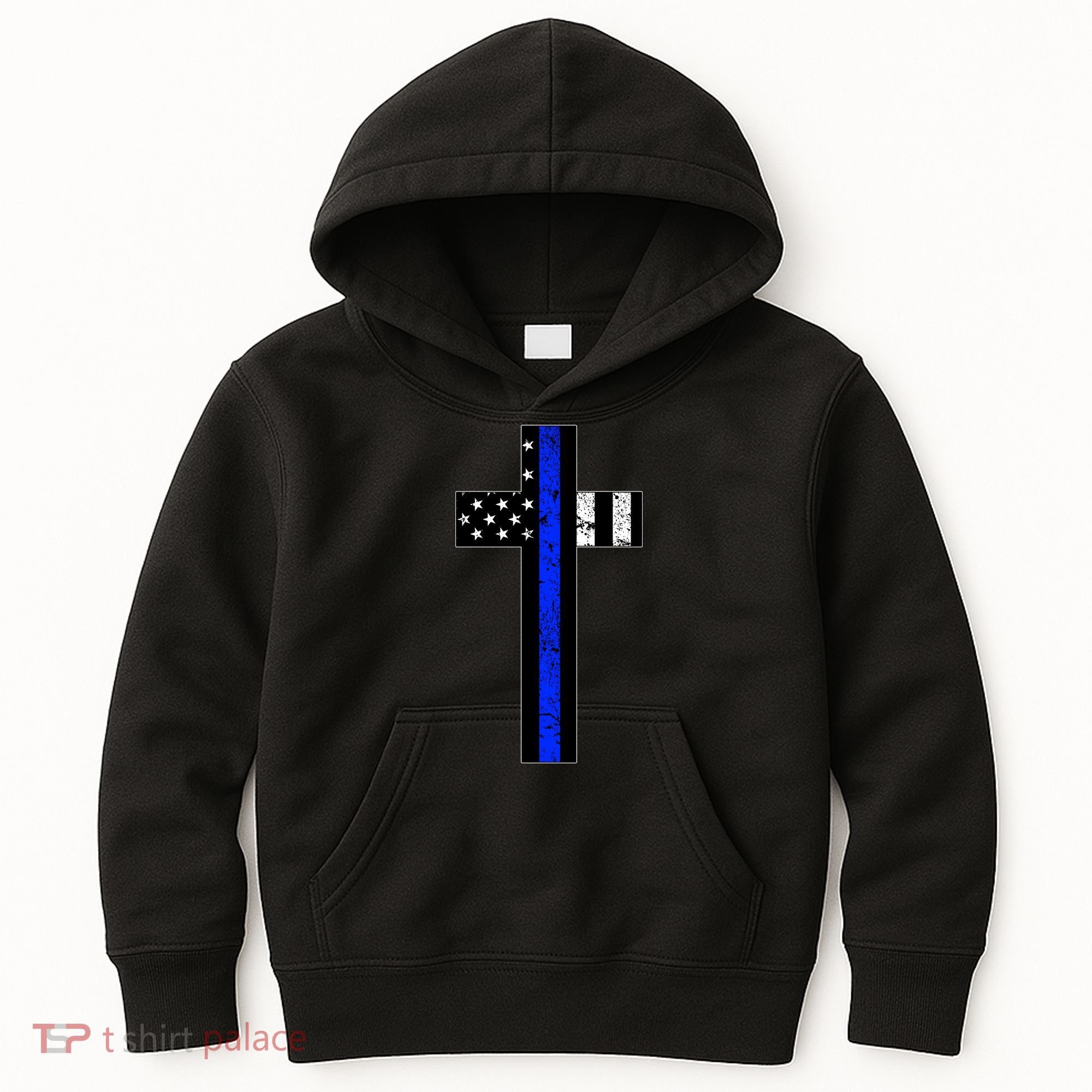 Thin Blue Line Cross Police Kids Hoodie