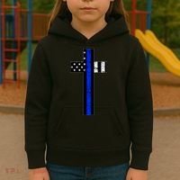 Thin Blue Line Cross Police Kids Hoodie thumb 3