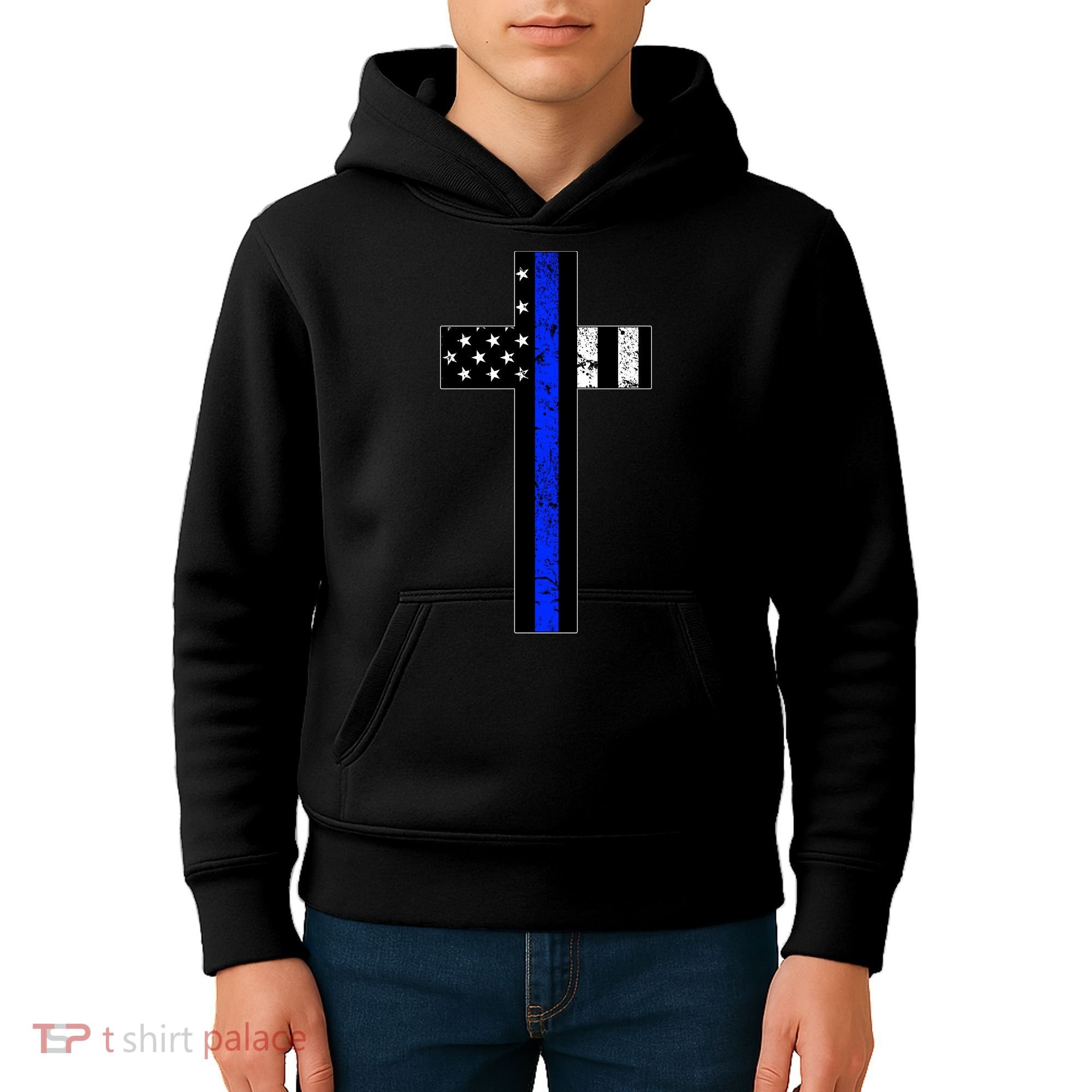 Thin Blue Line Cross Police Kids Hoodie