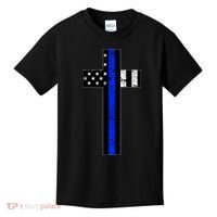 Thin Blue Line Cross Police Kids T-Shirt thumb 0