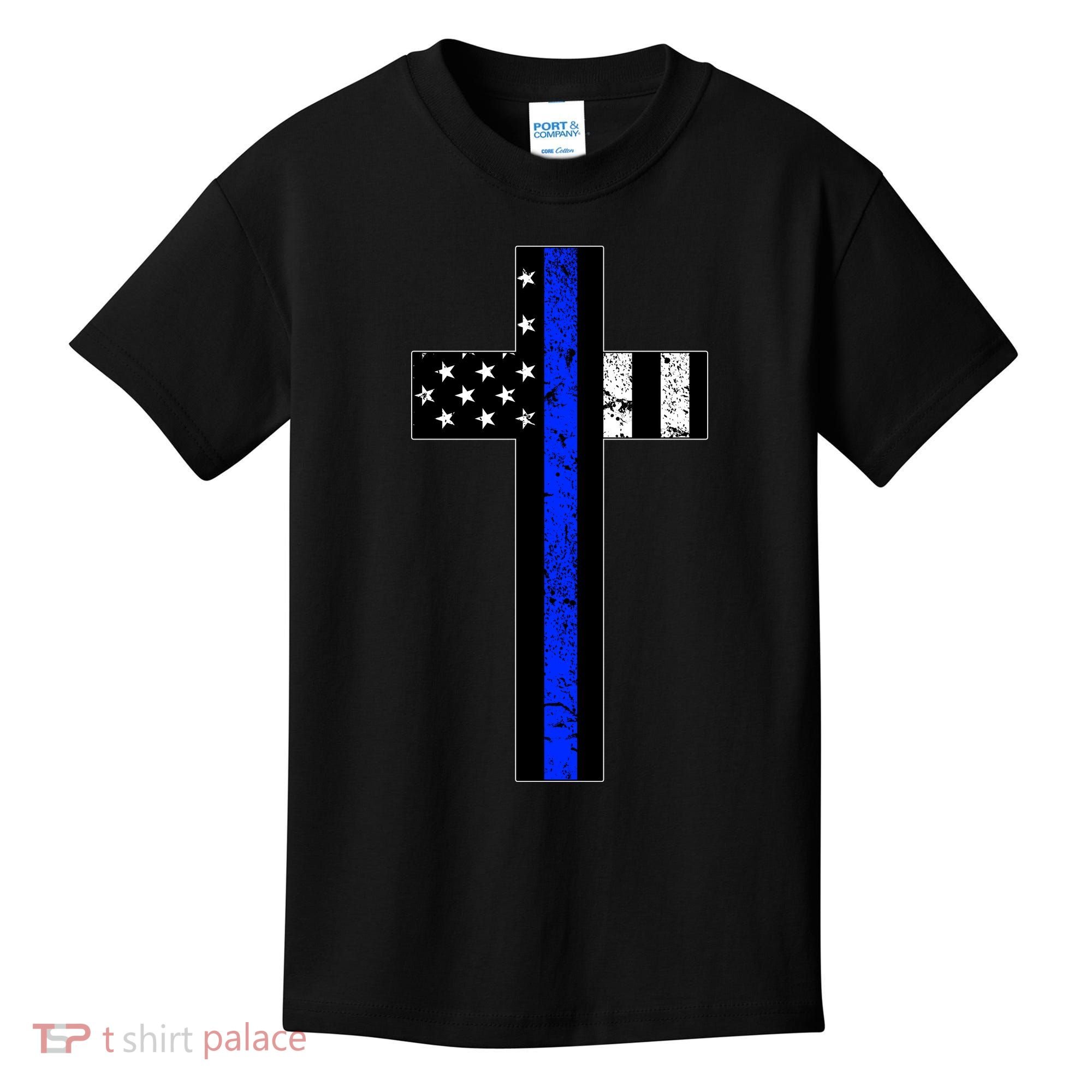 Thin Blue Line Cross Police Kids T-Shirt