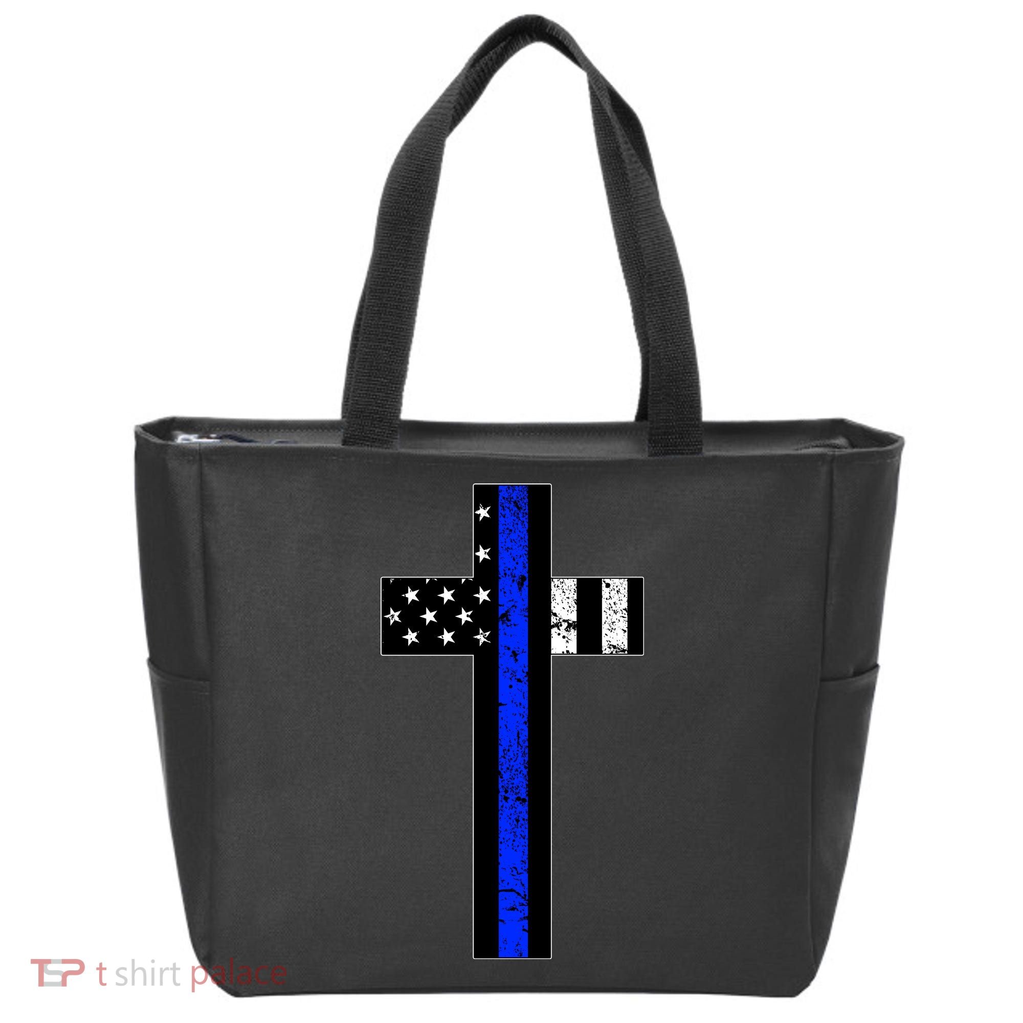 Thin Blue Line Cross Police Tote Bag
