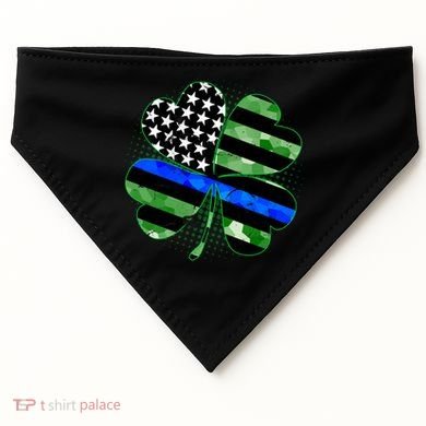 Thin Blue Line St Patrick's Day Irish Clover USA-Made Doggie Bandana
