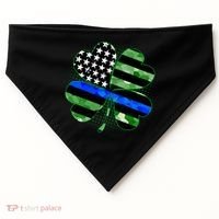 Thin Blue Line St Patrick's Day Irish Clover USA-Made Doggie Bandana thumb 0