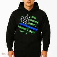 Thin Blue Line St Patrick's Day Irish Clover Hoodie thumb 2