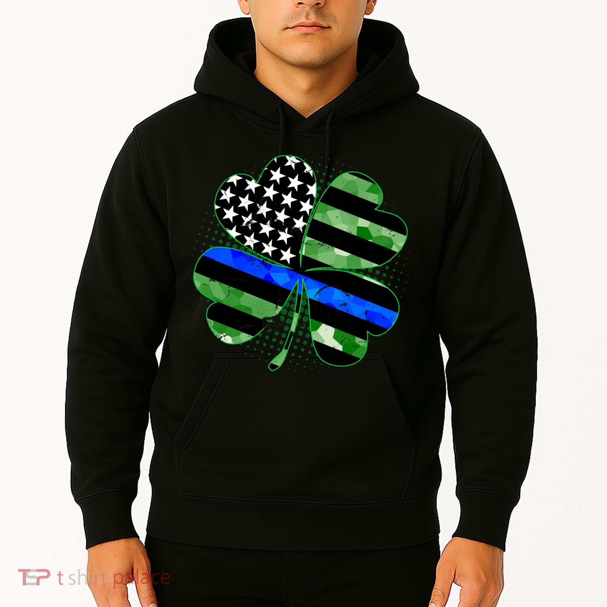 Thin Blue Line St Patrick's Day Irish Clover Hoodie