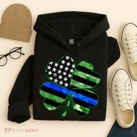 Thin Blue Line St Patrick's Day Irish Clover Hoodie thumb 4