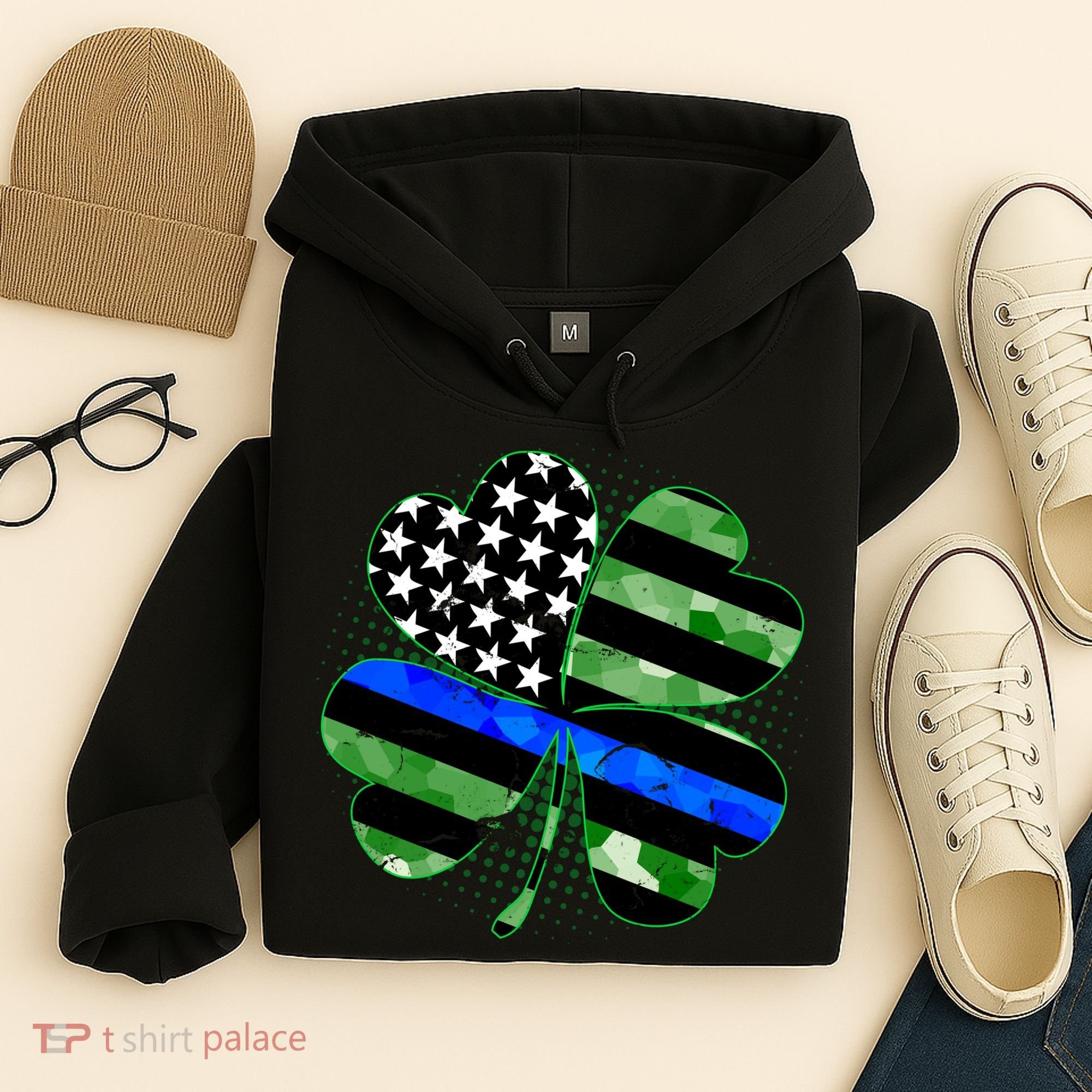Thin Blue Line St Patrick's Day Irish Clover Hoodie