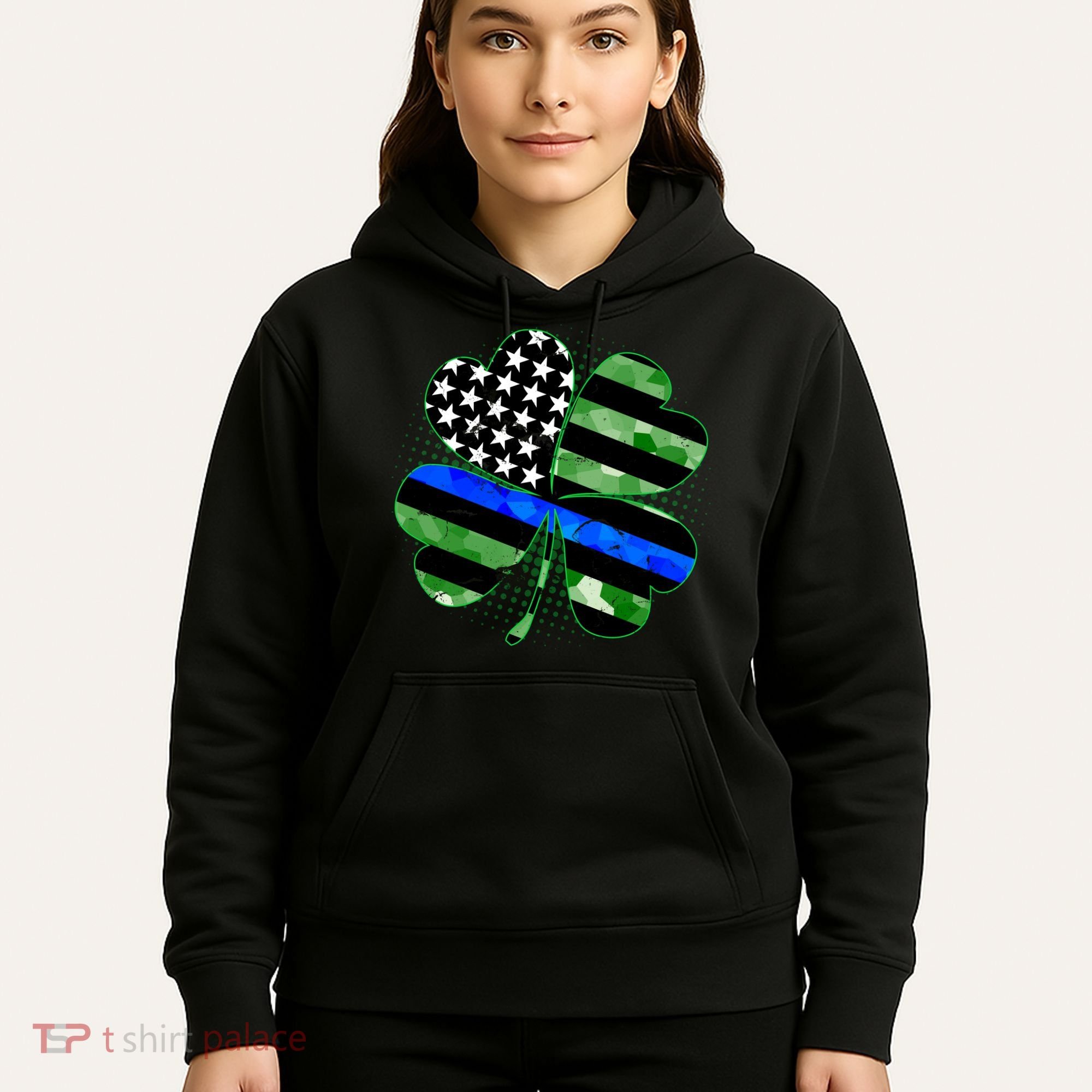 Thin Blue Line St Patrick's Day Irish Clover Hoodie