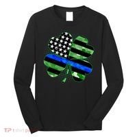 Thin Blue Line St Patrick's Day Irish Clover Long Sleeve Shirt thumb 0