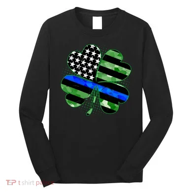 Thin Blue Line St Patrick's Day Irish Clover Long Sleeve Shirt