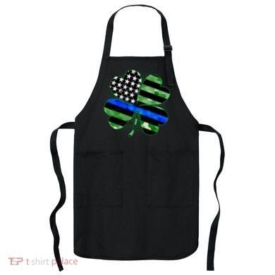Thin Blue Line St Patrick's Day Irish Clover Apron