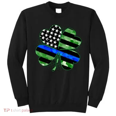 Thin Blue Line St Patrick's Day Irish Clover Sweatshirt