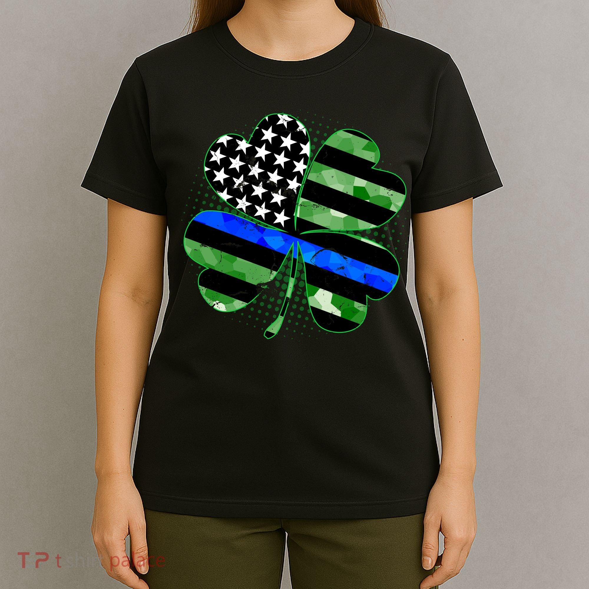 Thin Blue Line St Patrick's Day Irish Clover T-Shirt