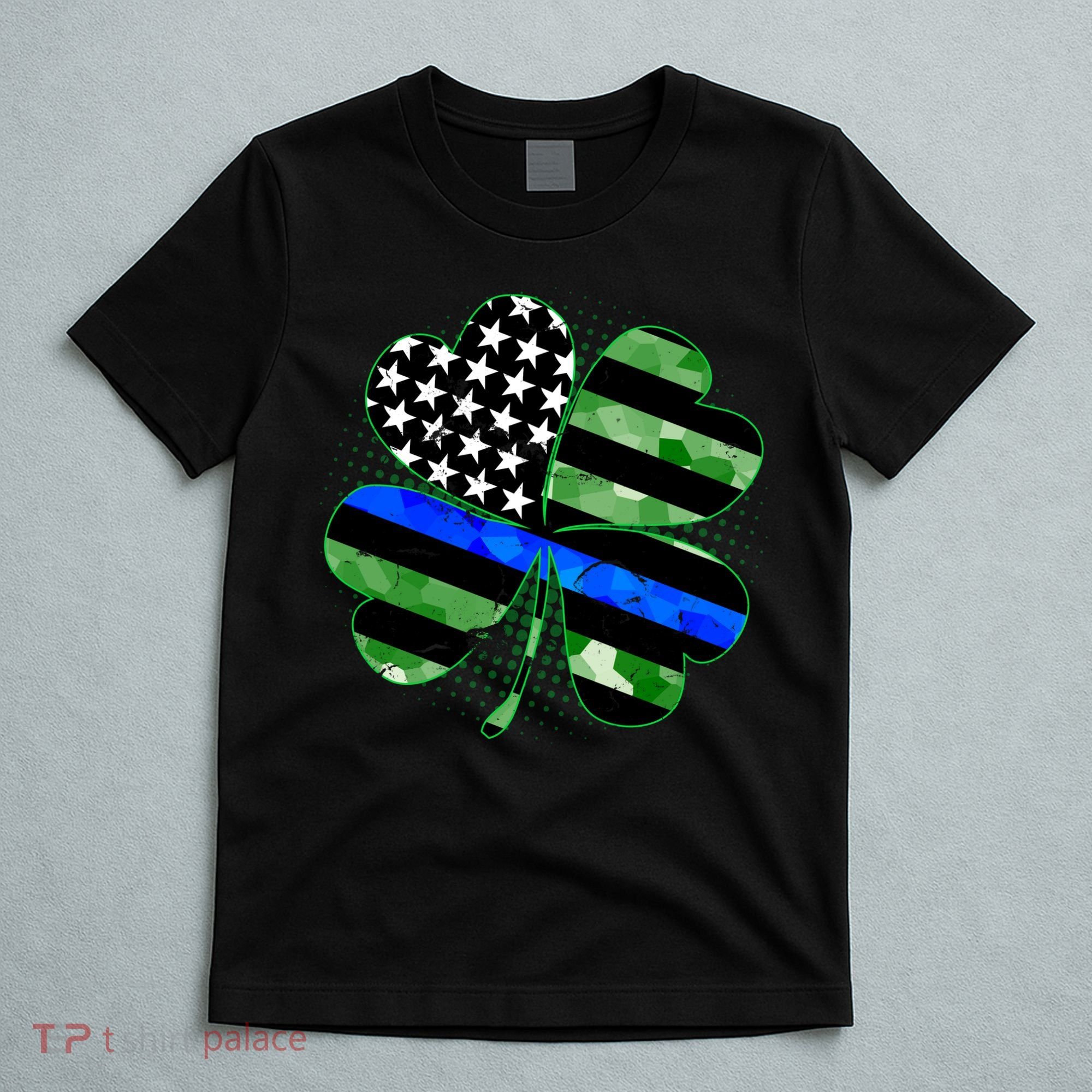 Thin Blue Line St Patrick's Day Irish Clover T-Shirt