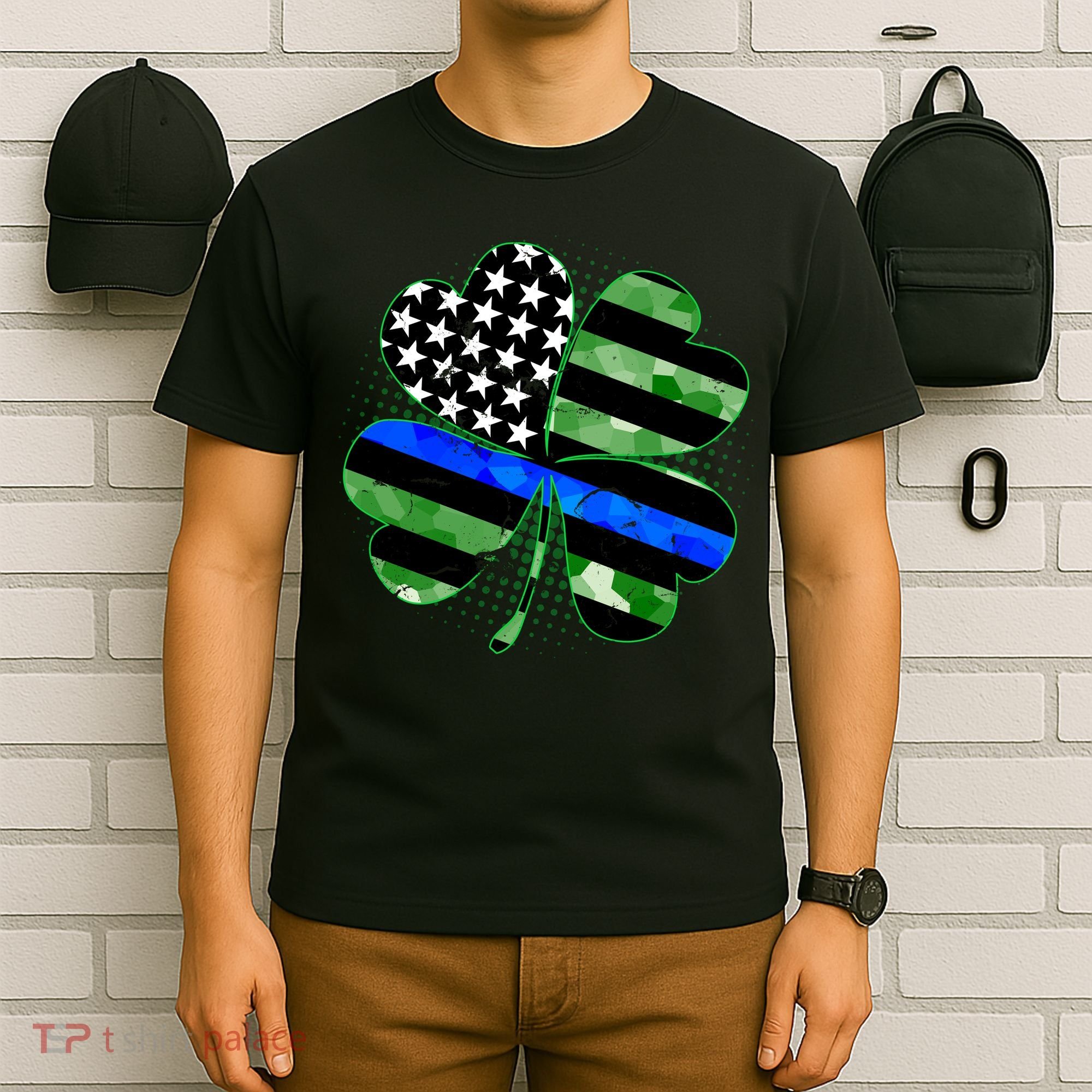 Thin Blue Line St Patrick's Day Irish Clover T-Shirt