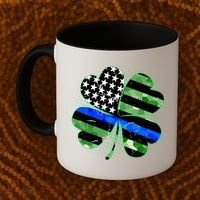 Thin Blue Line St Patrick's Day Irish Clover Coffee Mug thumb 2