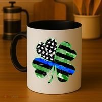 Thin Blue Line St Patrick's Day Irish Clover Coffee Mug thumb 4