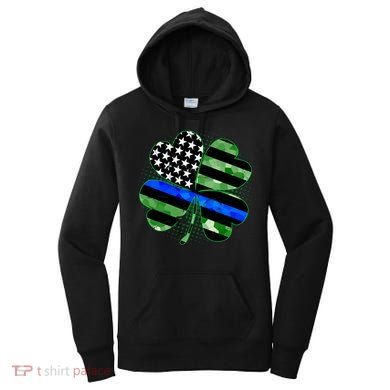Thin Blue Line St Patrick's Day Irish Clover Women's Hoodie