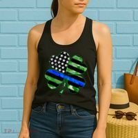 Thin Blue Line St Patrick's Day Irish Clover Women's Tank Top thumb 2
