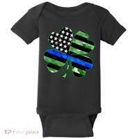 Thin Blue Line St Patrick's Day Irish Clover Baby Bodysuit thumb 0