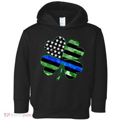 Thin Blue Line St Patrick's Day Irish Clover Toddler Hoodie