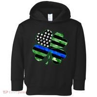 Thin Blue Line St Patrick's Day Irish Clover Toddler Hoodie thumb 0