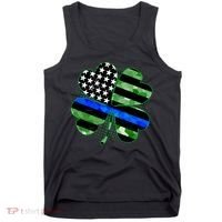 Thin Blue Line St Patrick's Day Irish Clover Tank Top thumb 0