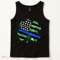 Thin Blue Line St Patrick's Day Irish Clover Tank Top thumb 2