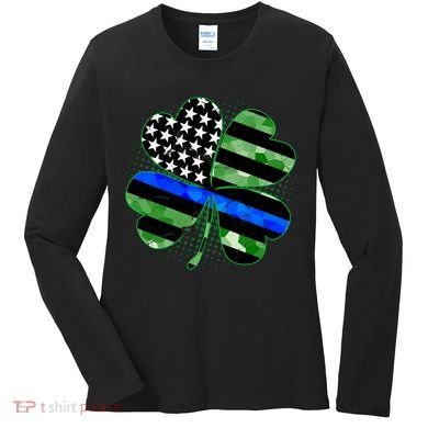 Thin Blue Line St Patrick's Day Irish Clover Women's Long Sleeve Shirt