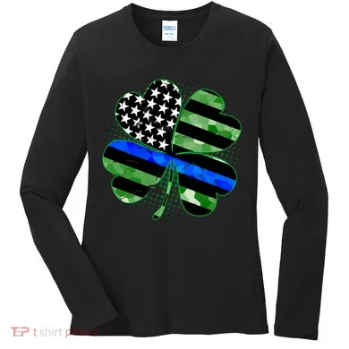 Thin Blue Line St Patrick's Day Irish Clover Women's Long Sleeve Shirt