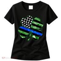 Thin Blue Line St Patrick's Day Irish Clover Women's T-Shirt thumb 0