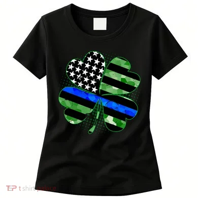 Thin Blue Line St Patrick's Day Irish Clover Women's T-Shirt