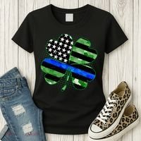 Thin Blue Line St Patrick's Day Irish Clover Women's T-Shirt thumb 3