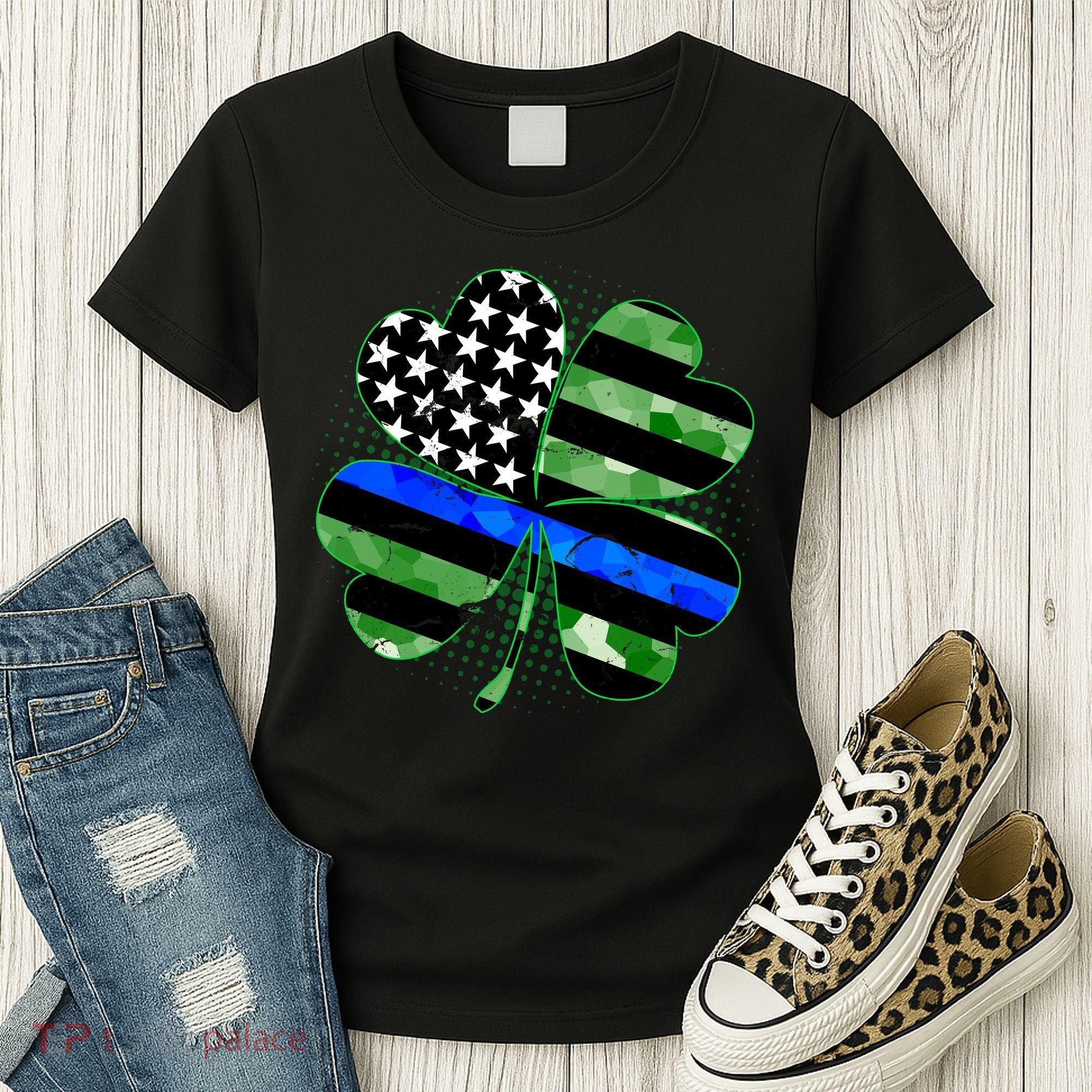 Thin Blue Line St Patrick's Day Irish Clover Women's T-Shirt