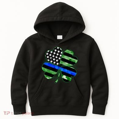 Thin Blue Line St Patrick's Day Irish Clover Kids Hoodie