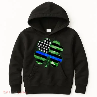 Thin Blue Line St Patrick's Day Irish Clover Kids Hoodie