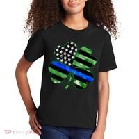 Thin Blue Line St Patrick's Day Irish Clover Kids T-Shirt thumb 2
