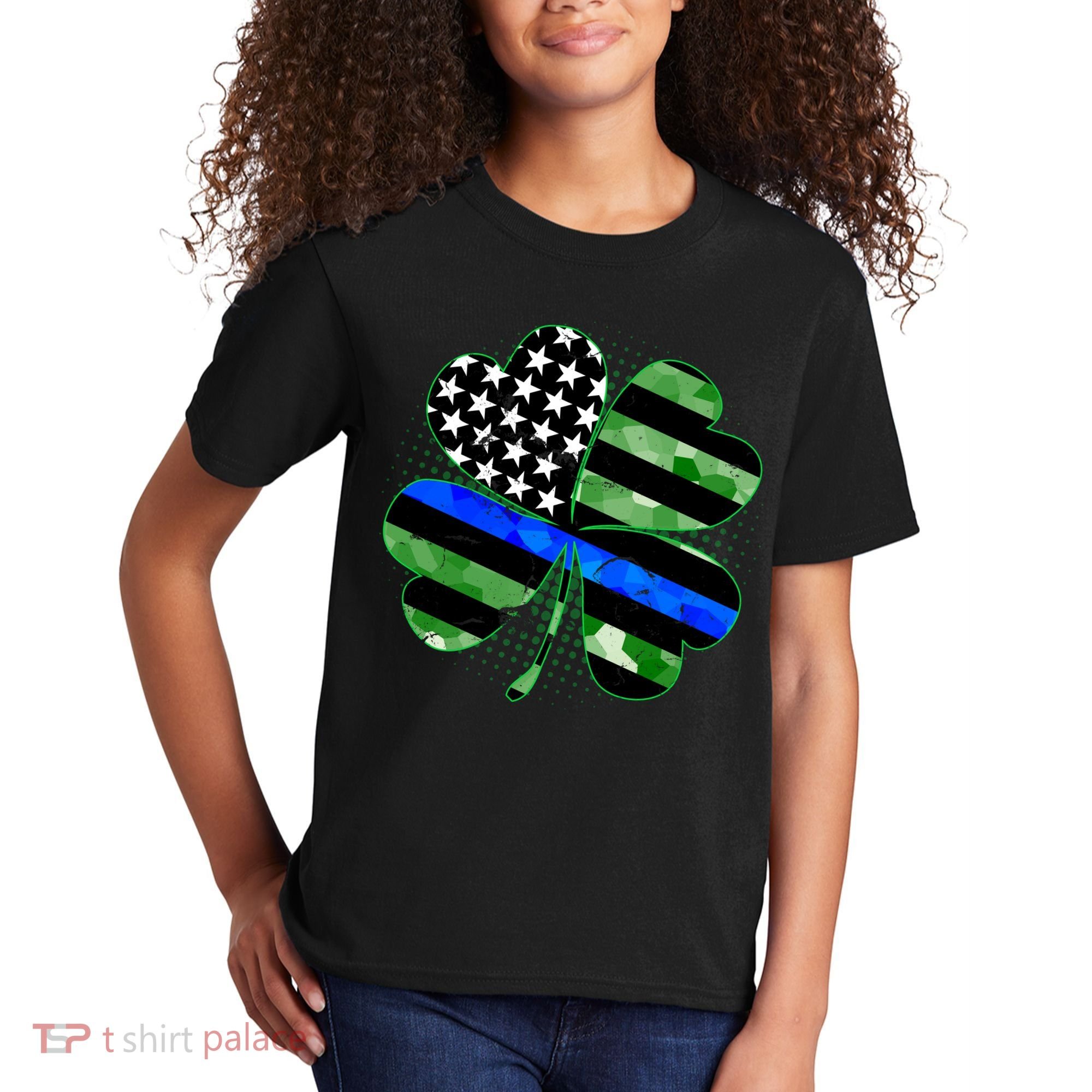 Thin Blue Line St Patrick's Day Irish Clover Kids T-Shirt