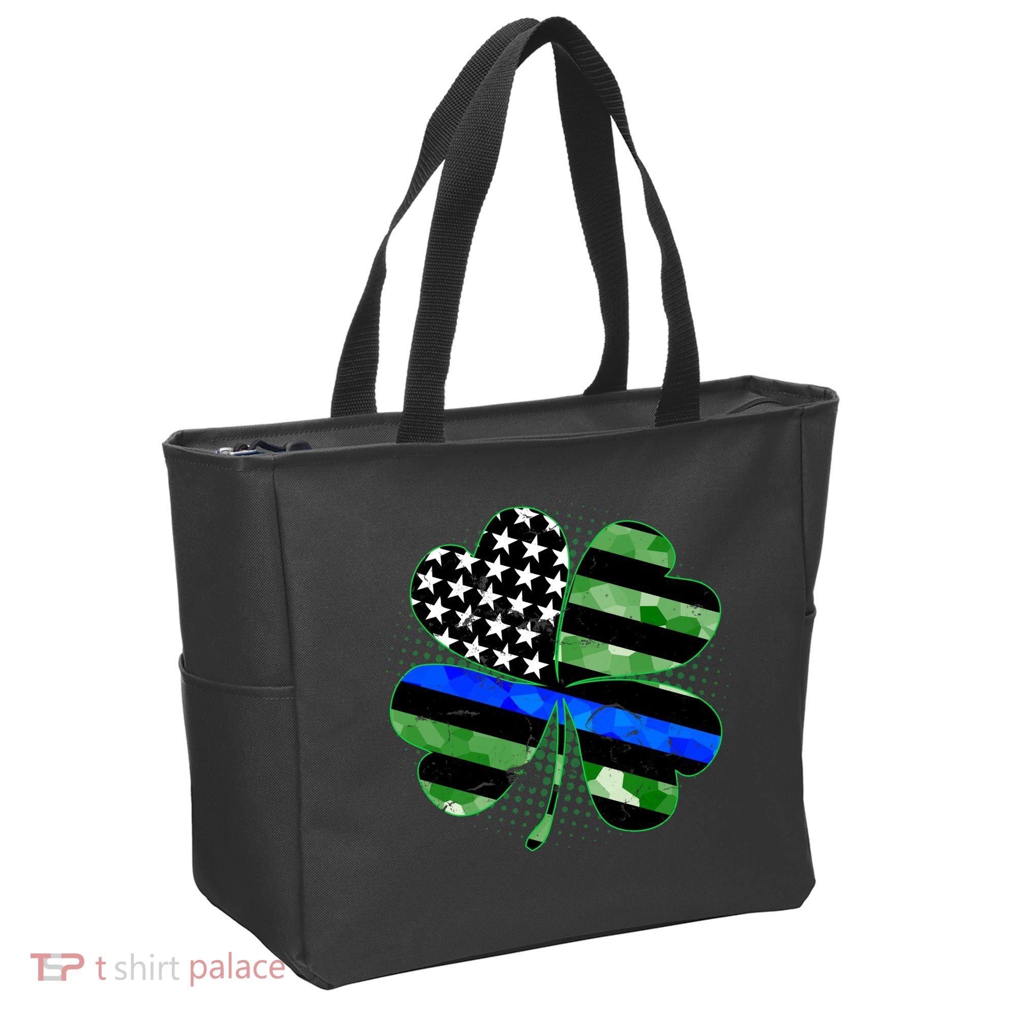 Thin Blue Line St Patrick's Day Irish Clover Tote Bag