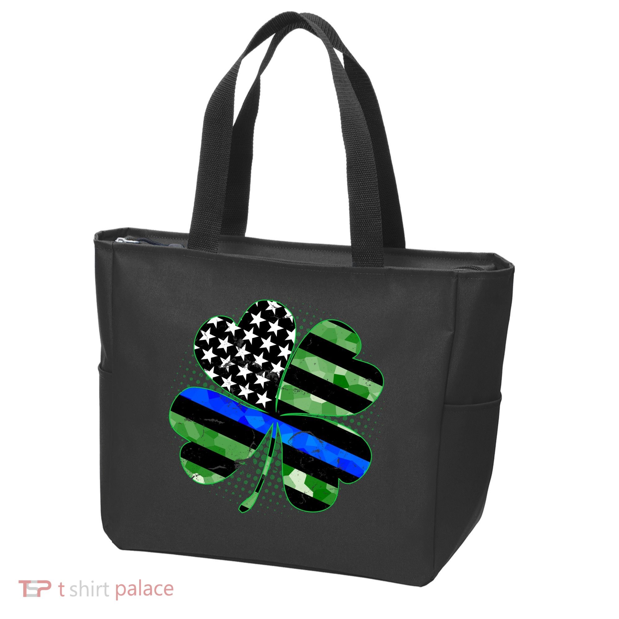 Thin Blue Line St Patrick's Day Irish Clover Tote Bag