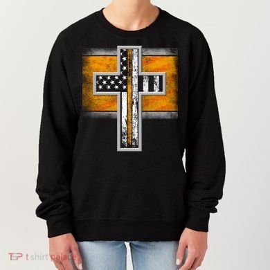 Thin Gold Line Cross Flag Support Front line Workers Women's Sweatshirt