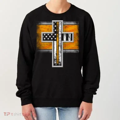 Thin Gold Line Cross Flag Support Front line Workers Women's Sweatshirt