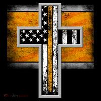 Thin Gold Line Cross Flag Support Front line Workers USA-Made Doggie Bandana thumb 2