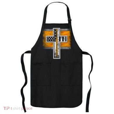 Thin Gold Line Cross Flag Support Front line Workers Apron