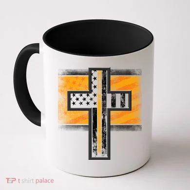 Thin Gold Line Cross Flag Support Front line Workers Coffee Mug